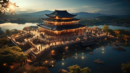 view of chinese temple amazing background 4k wallpaper 