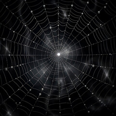 Fototapeta premium Spider web with water drops on dark background. Generative AI.