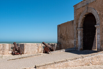 Cannon at the city wall of medieval district of El Jadida in Morocco