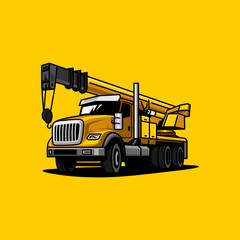 truck crane vector on yellow background