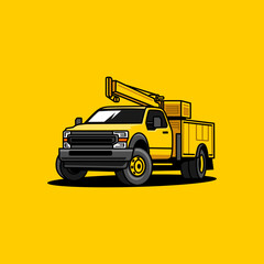 pickup truck crane vector on yellow background