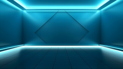 Empty geometrical Room in Aqua Blue Colors with beautiful Lighting. Futuristic Background for Product Presentation.