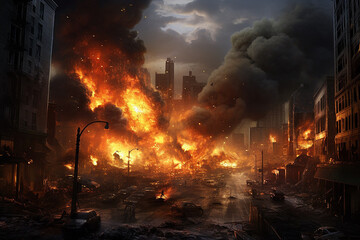 Fototapeta premium Modern City Center: From Civil War to Disaster and Fire
