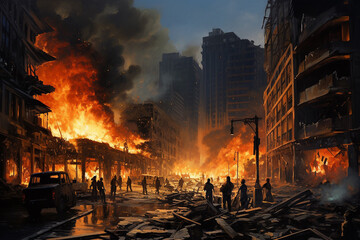 Obraz premium Modern City Center: From Civil War to Disaster and Fire