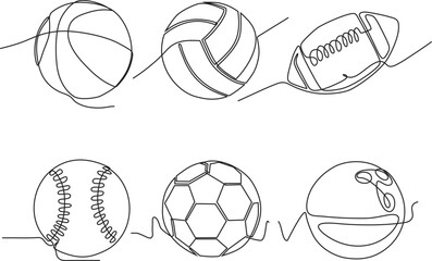 continuous line art vector illustration set of sport balls © AJENGFITIASARI