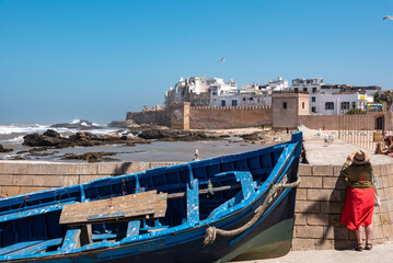 Picturesque fisher boats at the harbor of Essaouira in Morocco