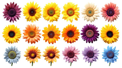 a collection of soft pastel sunflowers flowers isolated on a transparent background, generative ai