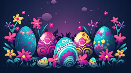 easter background with eggs and flowers text space