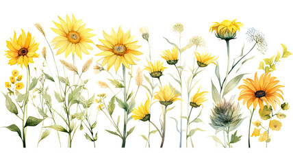 a collection of soft watercolor daisies and sunflower eb6c4942-2896-4ad1-9ed4-97e96c605a36-art-scale-3 00x-photoroom.pn flowers isolated on a transparent background, generative ai