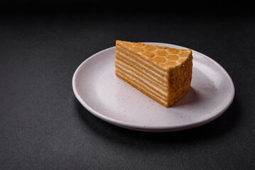 Delicious fresh sweet honey cake layer cake with white cream