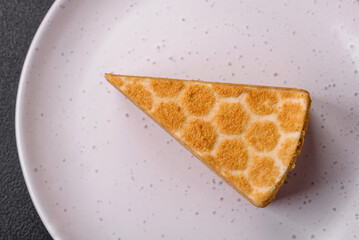 Delicious fresh sweet honey cake layer cake with white cream