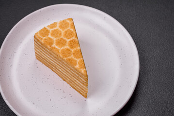Delicious fresh sweet honey cake layer cake with white cream