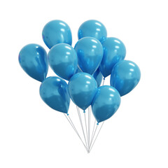 Blue Floating Party Balloons. Realistic 3D Render. Cut Out.