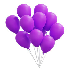 Purple Floating Party Balloons. Realistic 3D Render. Cut Out.