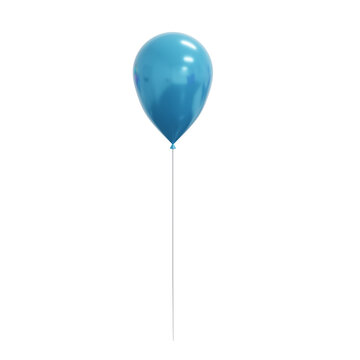 One Blue Party Balloon. Realistic 3D Render. Cut Out.