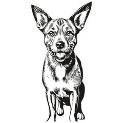 American Hairless Terrier dog portrait in vector, animal hand drawing for tattoo or tshirt print illustration realistic breed pet