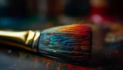 Fototapeta premium Multi colored paintbrush bristles create abstract pattern generated by AI