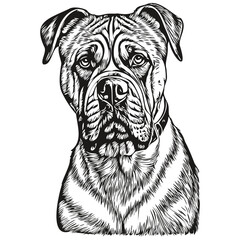 Bullmastiff dog silhouette pet character, clip art vector pets drawing black and white