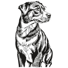 Entlebucher Mountain dog pet silhouette, animal line illustration hand drawn black and white vector