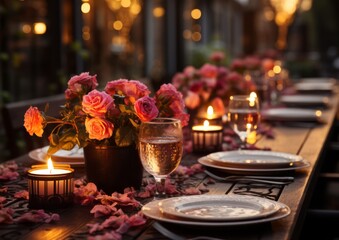 Fototapeta na wymiar romantic table setting with candles, AI generative