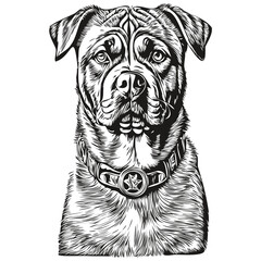 Neapolitan Mastiff dog face vector portrait, funny outline pet illustration white background sketch drawing