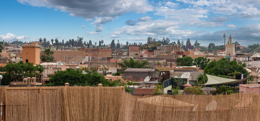 Panoramic view of the medina of Marrakech seen from a rooftop