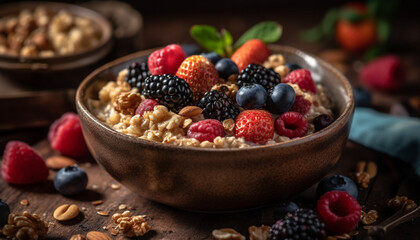 Fresh berry bowl with granola and yogurt generated by AI
