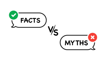 Facts vs Myths. True or false facts banners. Badges for marketing and advertising. Сoncept of cross and checkmark or true or false and yes or no symbol. Vector