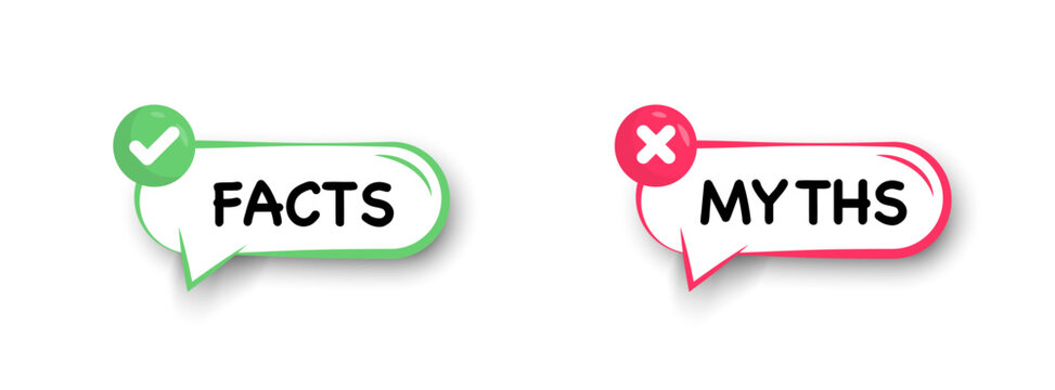 Facts vs Myths. True or false facts banners. Badges for marketing and advertising. Сoncept of cross and checkmark or true or false and yes or no symbol. Vector