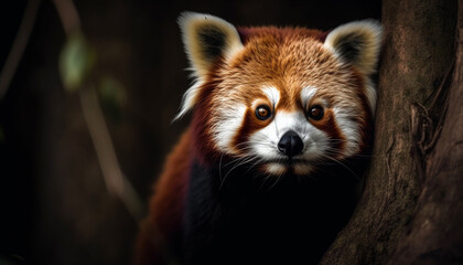 Fluffy lemur staring, close up portrait in nature generated by AI