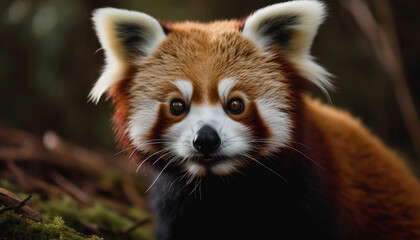 Fluffy Pomeranian sitting in autumn grass outdoors generated by AI