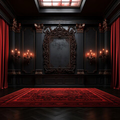 A Vacant Mockup of a Blood-Red and Black Room Within a Mansion Generative AI - obrazy, fototapety, plakaty