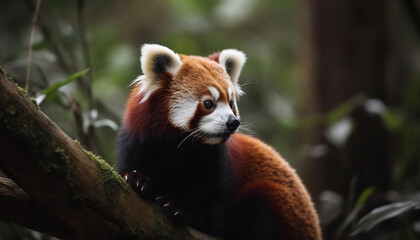 Cute lemurs and pandas sit in forest generated by AI