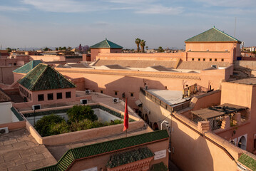 Skyline of the Madrassa Ben Youssef in the medina of Marrakech in Morocco