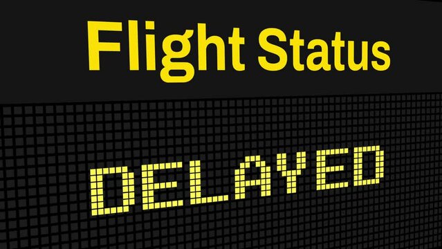 Flight Status Delayed 4K Animation Seamless loop in Digital screen on airports. Flight delayed concept digital animation