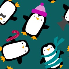 Christmas animals seamless penguin pattern for wrapping paper and fabrics and linens and kids clothes print