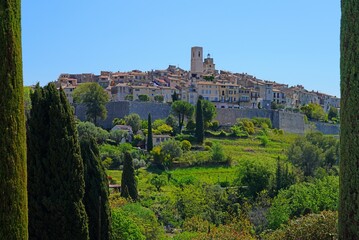 Fototapeta na wymiar Panoramic view of Saint-Paul-de-Vence, a medieval town on the French Riviera in the Alpes-Maritimes department in the Provence-Alpes-Côte d'Azur region of France