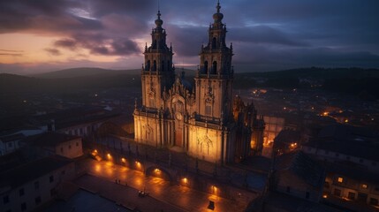 Fototapeta na wymiar an amazing photo of Santiago de Compostela Spain city charles bridge at night