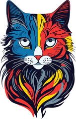 The cute cat vector illustration with digital oil paints for greeting cards, banners, gifts kid art.