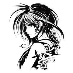 girl in a black dress anime tattoo design
