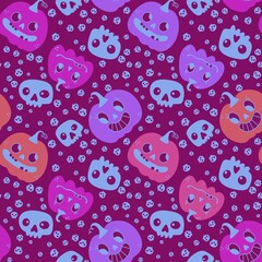 Pumpkins cartoon Halloween seamless skulls pattern for wrapping paper and fabrics and linens and kids clothes