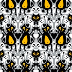 Cartoon animals monsters seamless Halloween cats and ghost pattern for wrapping paper and fabrics and kids clothes