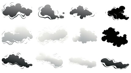 Cartoon smoke clouds Comic smoke flows dust smog set of splashes