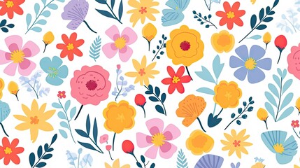 Fototapeta na wymiar Colorful flower seamless pattern illustration