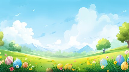 Fototapeta na wymiar spring landscape with grass and flowers spring landscape with flowers easter