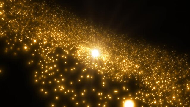 Beautiful images inspired by galaxies. Cosmic Choreography of Countless gold Particles. seamless loop.