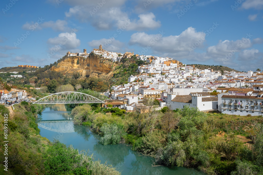 Sticker arcos de la frontera view with guadalete river and san miguel bridge - arcos de la frontera, cadiz, 