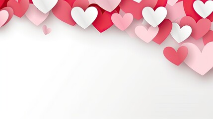Red pink and white flying hearts isolated on white 
 white paper hearts on red background