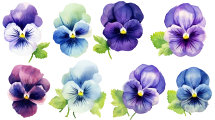 Raamstickers a collection of grunge oil painted pansies flowers isolated on a transparent background, generative ai © Perfect PNG