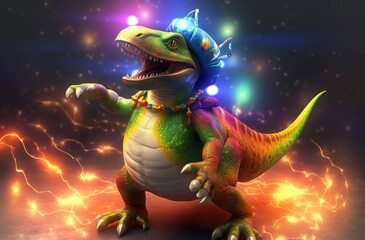 Dinosaur Hip Hop Singer Backdrop Generative AI